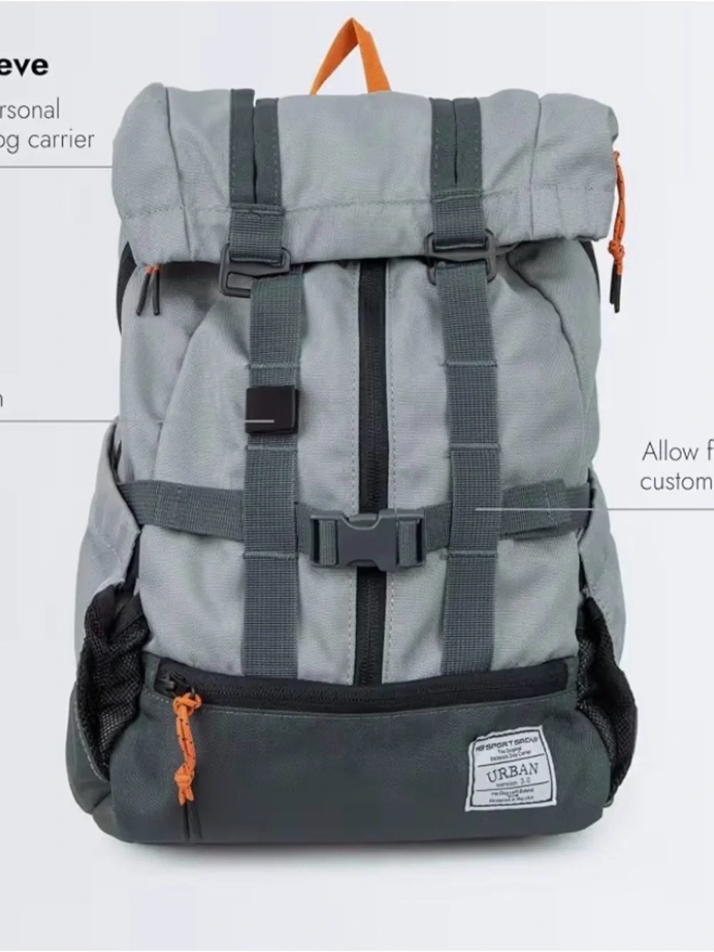 K9 Sport Sack - “ urban” Small Grey Pet Backpack Carrier